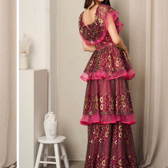 TIERED FUCHSIA MAXI PARTY GOWN DRESS - Picture 5 of 13